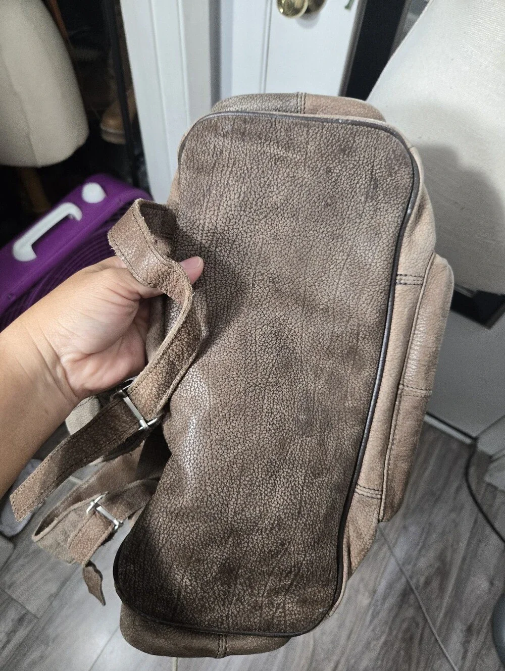Vintage Light Brown Leather Cowhide Knapsack Backpack For Men